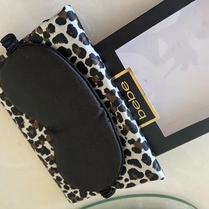 nwt satin sleep set eye mask and pillow case black and animal print